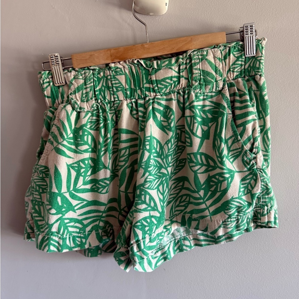 Cali 1850 Green Tropical Linen Blend Shorts Size S Elastic Waist Resort Summer